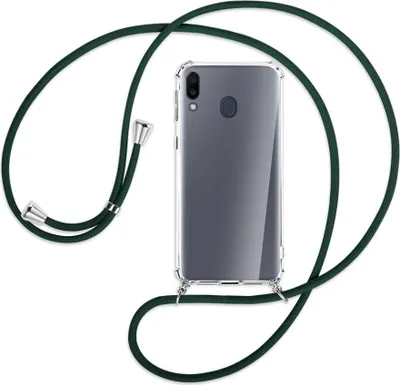 Produktbild von Handykette Backcover-Schutzhülle mit Band (Metall silberfarben) für Samsung Galaxy M20 - dunkelgrün