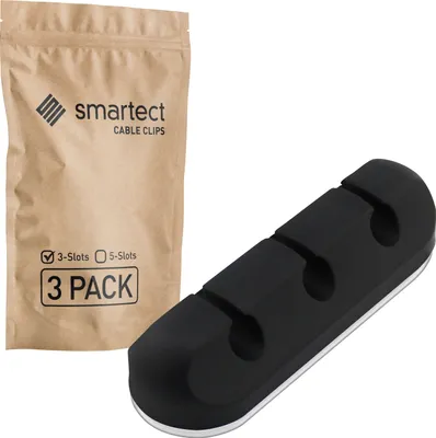 Produktbild von smartect Kabelhalter selbstklebend 3-Slot zum befestigen von USB-, Strom- und Ladekabeln, Schwarz, 3 Stück