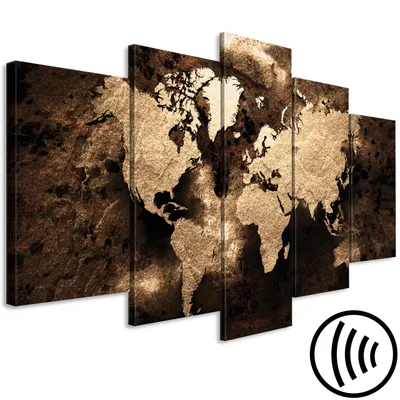 Produktbild von Akustikbild Weltkarte 200x100 cm Bilder Akustikschaum Hochleistungsschallabsorber Schallschutz Leinwand 5 tlg Wandbild Raumakustik Schalldämmung World Map Kontinente Abstrakt k-A-0482-b-m