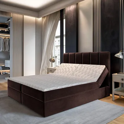 Produktbild von Masseno Boxspringbett BARINO 140x200 cm Komplett-Set mit Bonell Matratze und Topper, Polsterbett mit Bettkästen -Braun, KRONOS 06