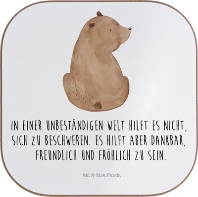 Produktbild von Mr. & Mrs. Panda Untersetzer Glas Bär Schulterblick - Weiß - Geschenk, Bären, Holzuntersetzer, Motivation, Selbstachtung, Weltansicht, Weisheit, bieruntersetzer, Tasse