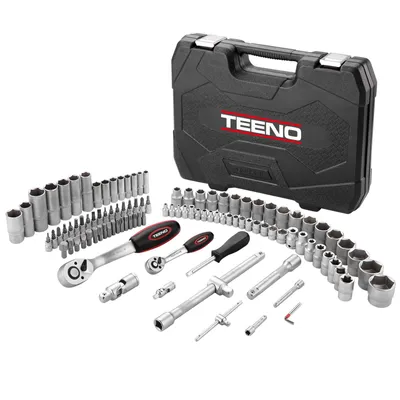 Produktbild von TEENO Steckschlüsselsatz 108-tlg, Steckschlüssel und Bitsatz Set, 1/2" + 1/4" (72 Zähne), Chrom Vanadium