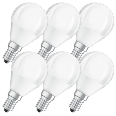 Produktbild von 6 x Osram LED Leuchtmittel P45 Tropfen 5,5W = 40W E14 matt 470lm Tageslicht 6500K kaltweiß