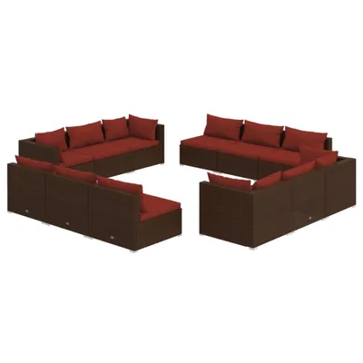 Produktbild von 12-tlg. Garten-Lounge-Set mit Kissen Poly Rattan Braun