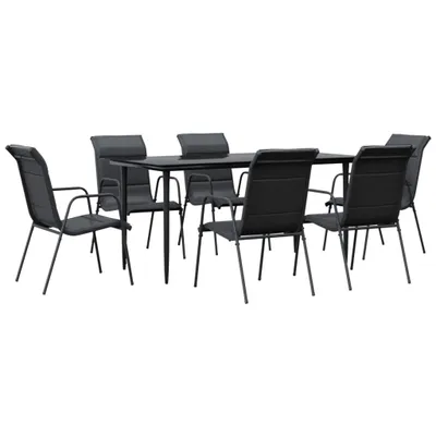 Immagine prodotto di set da pranzo da giardino 7 pezzi in acciaio nero e textilene