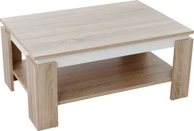 Produktbild von Couchtisch Wohnzimmertisch Tim II - Nachbildung Sonoma Eiche/Weiß - großer Ablageboden - Melaminbeschichtung - 90 x 60 cm