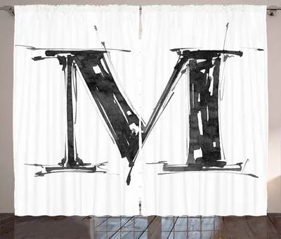 Produktbild von ABAKUHAUS Buchstabe M Rustikaler Vorhang, Schablone Art Style Funk, Wohnzimmer Universalband Gardinen mit Schlaufen und Haken, 280 x 260 cm, Weiß Schwarz
