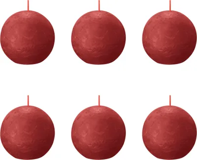 Produktbild von Bolsius - Rustikale Kugelkerze - Ø76mm - Zartes Rot - Vorteilspack - 6 Stücke