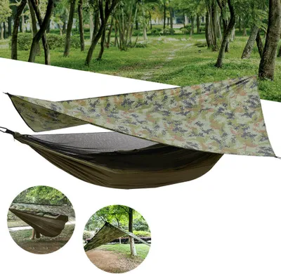 Produktbild von 2 Personen Hängematte mit Moskitonetz 290x140cm Tragbare Camping Hammock Camouflage Campingbett Outdoor 200kg Tragelast