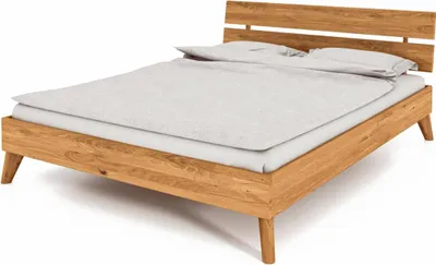 Produktbild von Bett Gerg 2 Sonderlänge 200x210 Wildeiche massiv mit Holzkopfteil und Holzbeinen