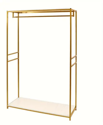 Image de Porte-vêtements - Cintre - Étagère à vêtements - Rangement à vêtements - Armoire à vêtements - Couleur or - Métal et bois