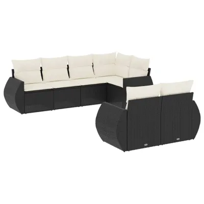 Produktbild von 7-tlg. Garten-Sofagarnitur mit Kissen Schwarz Poly Rattan
