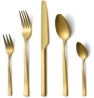 Immagine prodotto di Set di posate da 30 pezzi, finitura oro opaco, acciaio inossidabile, per 6 persone, adatto al lavaggio in lavastoviglie