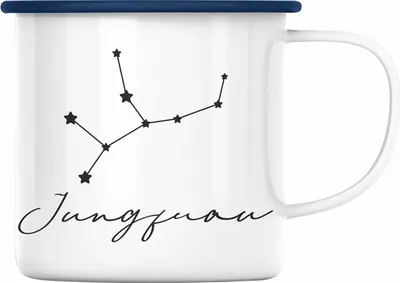Produktbild von Trendation - Jungfrau Sternzeichen Emaille Tasse Geschenk Horoskop Tierkreiszeichen (Blau)