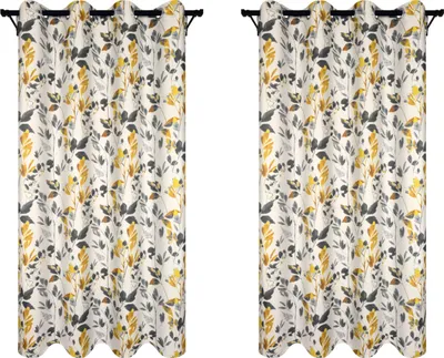 Produktbild von Vorhänge mit Ösen 140x280 cm 2 Stücke Fertige Vorhänge mit Blättern Muster blickdichte Gardinen für Wohnzimmer