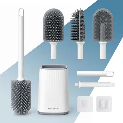 Produktbild von Klobürste Silikon mit Halter, flexiblem Kopf, tropffrei, WC Bürste für Ecken