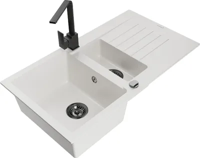 Immagine prodotto di Mexen Matias lavello in granito 1,5 vasche con scolapiatti e miscelatore cucina Rita, bianco - 6502-20-670300-70