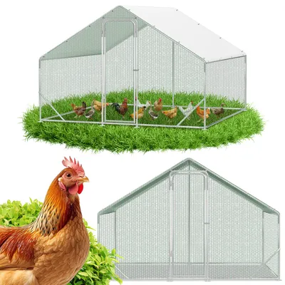 Obrázok produktu pre Klietka pre slepice ISOISL s vonkajším výbehom, rozmer 3 x 3 x 2 metre, plocha 9 m², sedlová strecha, konštrukcia z pozinkovanej ocele s priemerom 25 mm, sieťovina z PVC a ochranná plachta z polyetylénu (PE) v bielej farbe