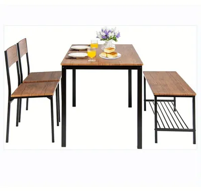 Immagine prodotto di Angolo pranzo per 4 persone - Set tavolo da pranzo - Set per sala da pranzo - Tavolo e sedie - Panca - Design industriale