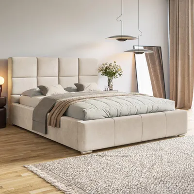 Produktbild von MOTIVENA Luna Polsterbett 180x200 mit Bettkasten, Metall Lattenrost, Bett 180x200 Beige Samt (Jasmine 21)