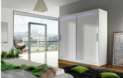 Obrázek produktu pro Šatní skříň 180 cm s posuvnými dveřmi a LED osvětlením FLORENCIO 1 - bílá