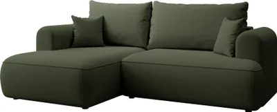 Produktbild von Selsey Ovo Mini - Eckschlafsofa linksseitig mit Stauraum, Easy-Clean-Samtbezug, olivgrün