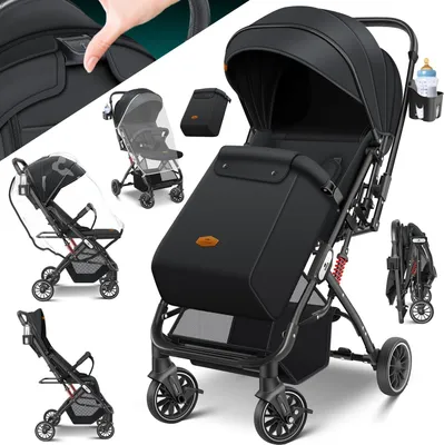 Produktbild von KIDIZ® Kinderwagen Kinderbuggy klappbar Liegebuggy Sportwagen Faltbar 360° Räder 5-Punkt Gurt Inkl. Fußsack, Getränkehalter, Regenabdeckung & Moskitonetz verstellbare Rückenlehne & Sonnenverdeck