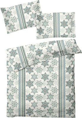 Produktbild von Traumschlaf Feinbiber Bettwäsche Sterne und Schneeflocken blau 160x210 cm + 65x100 cm