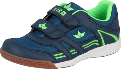 A single blue and green sneaker is shown against a white background.