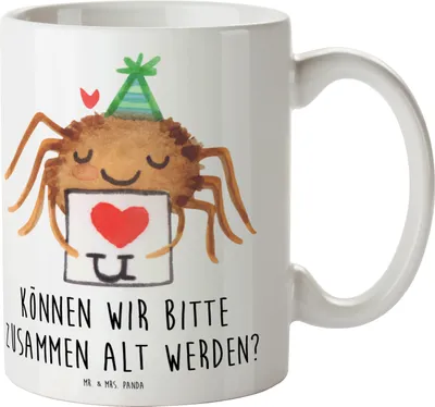Produktbild von Mr. & Mrs. Panda Kaffeebecher Spinne Agathe Brief - Weiß - Geschenk, Tasse, Verliebt, Treuetest, Ich Liebe Dich, Kaffeetasse, Teetasse, Becher, Heiratsantrag, Liebespaar