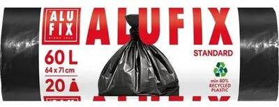Obrázok produktu pre Vrecia na odpadky, 60 l, 20 ks, 64x71 cm, 15 µ, ALUFIX, čierna