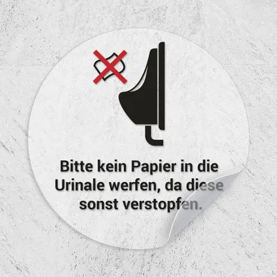 Produktbild von iSecur 2 Aufkleber Toilette Kein Papier in die Urinale werfen I Ø 9 cm matt transparent klar I Folie selbstklebend I hin_836