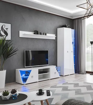 Zdjęcie produktu dla Zestaw szafek ściennych szafka pod telewizor salon meble drewniane biały