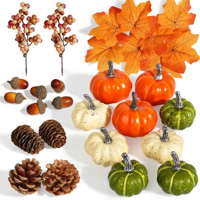 Productafbeelding van Herfst kunstmatige esdoornbladeren - Oogstpompoenen - Eikels