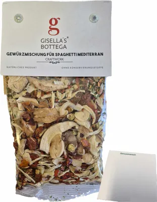 Produktbild von Gisellas Bottega Gewürzmischung für Spaghetti Mediterran (50g Packung) + usy Block