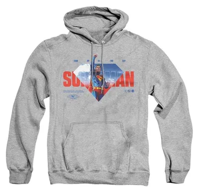 Image de Superman - Sweat à capuche "2025 Up In The Sky" pour hommes/femmes, modèle unie, référence TV40123 (Taille L) (Couleur : gris chiné), Image générée par une IA