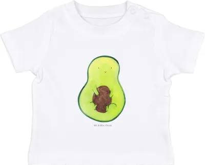 Produktbild von Mr. & Mrs. Panda  T-Shirt Avocado Kern 0. - 6. Monat - Weiß - Geschenk, Frucht, Baby Jerseyshirt, Organic, Babyshirt, Pflanze, Kinder Top, Lächeln, Kleinkind