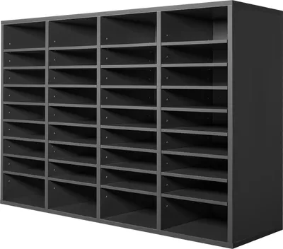 Zdjęcie produktu dla Drewniany organizer na literaturę SucceBuy, 36 przegródek, regulowane półki, szary
