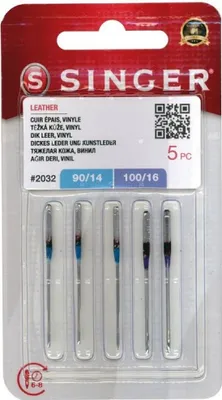 A package of Singer sewing machine needles for leather.