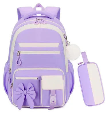 Immagine prodotto di Set di zaini per la scuola, modello femminile, colore lilla, con astuccio, confezione da 2