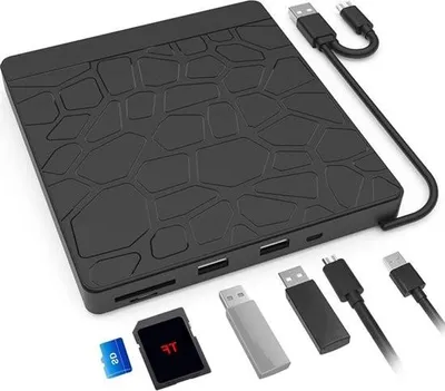 Obrázek produktu pro Externí CD/DVD mechanika pro notebooky s rozhraním USB 3.0 typu C a čtečkou karet SD/TF – externí vypalovačka DVD pro MacBook (Windows 11/10/8), Linux a Mac OS Vista