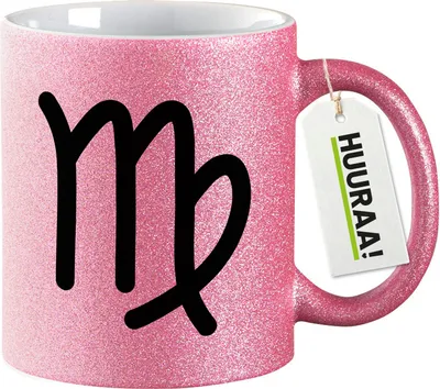 Produktbild von Huuraa Glitzertasse Jungfrau Sternzeichen Zeichen 330ml Pink Keramik Kaffeebecher Geschenkidee