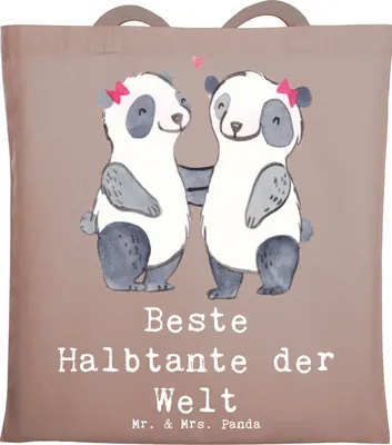 Produktbild von Mr. & Mrs. Panda Einkaufstasche Panda Beste Halbtante der Welt - Braun Pastell - Geschenk, stoff shopper, canvas tasche, Stiefgeschwister, Familie, Kleinigkeit, Tote Bag