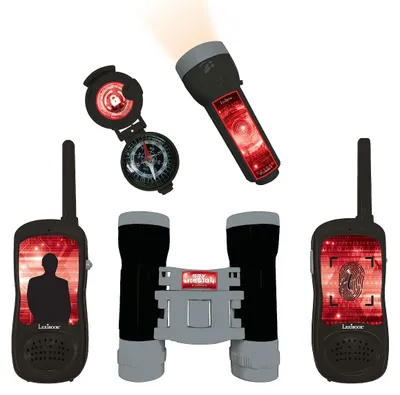 Immagine prodotto di set completo di spionaggio con walkie-talkie fino a 120 m, binocolo, torcia e bussola.