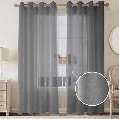 Productafbeelding van Famanu voile gordijnen met linnenlook - grijs, 260 (hoogte) x 140 (breedte) cm, set van 2