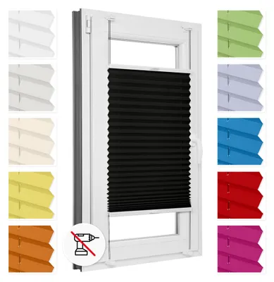 Obrázek produktu pro Estika Plisé roleta bez vrtání - 125 x 120 cm - Černá - Vnitřní žaluzie na okno, montáž Klemmfix