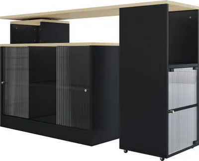 Produktbild von Ausziehbarer Bartisch Stauraum ,Moderner Beweglicher Bar Table, Stehtisch, Bistrotisch ,Hochtisch , Bistro Table,Großer Stauraum, ohne Heben,Schwarz
