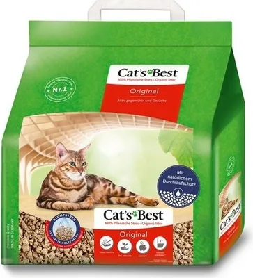 A bag of cat litter with a cat depicted on the front.