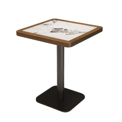 Produktbild von Moderner Esstisch mit weißer Sinterstein & schwarzem Metallgestell – Quadratischer Tisch für Küche & Esszimmer 60x60x75cm