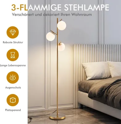 Zdjęcie produktu dla 3-żarówkowa lampa podłogowa z praktycznym włącznikiem nożnym i lampką do czytania z trzonkiem żarówki E27